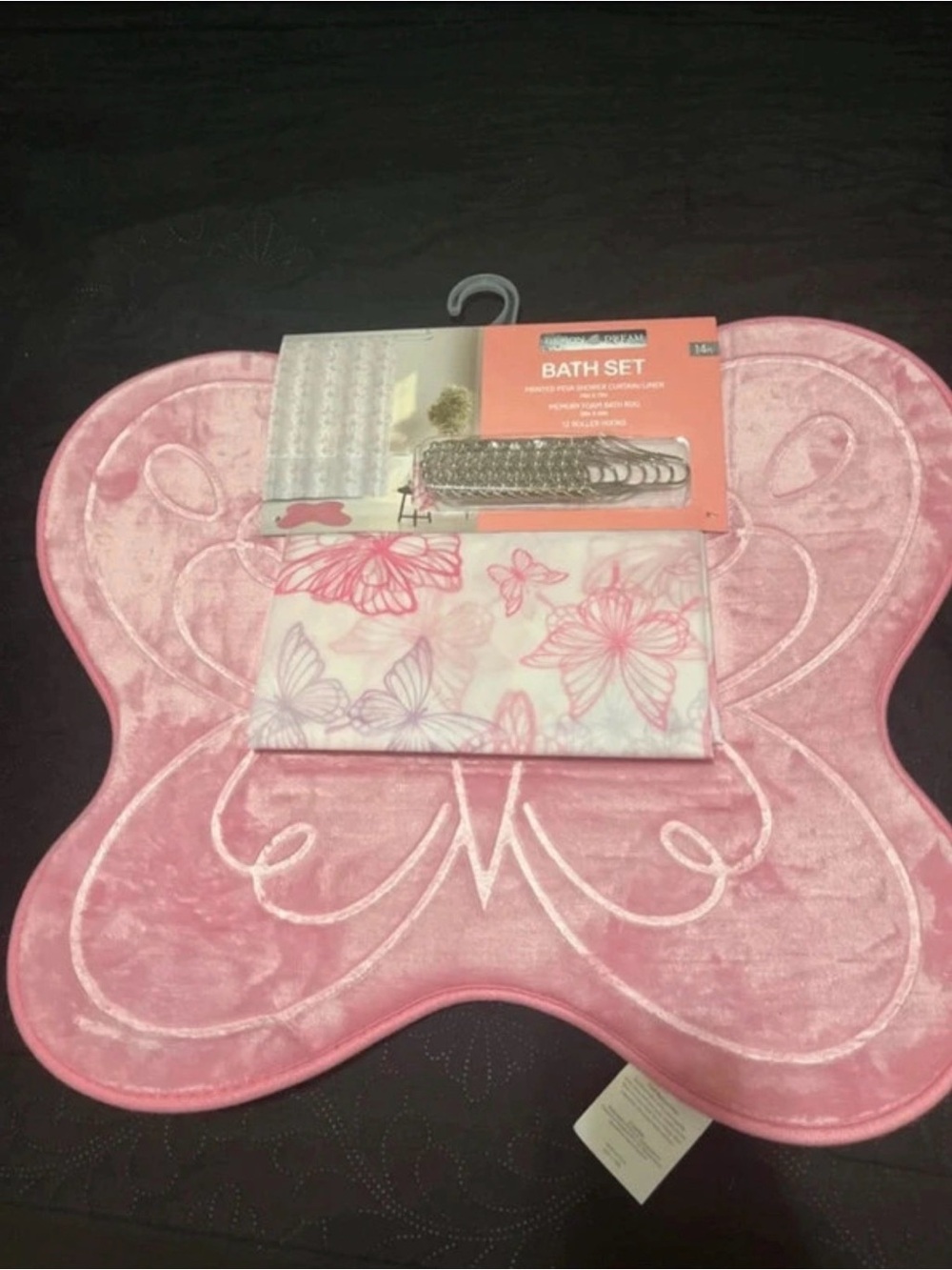 Pink Butterfly Bath Mat and Shower Curtain Set - Home Accents